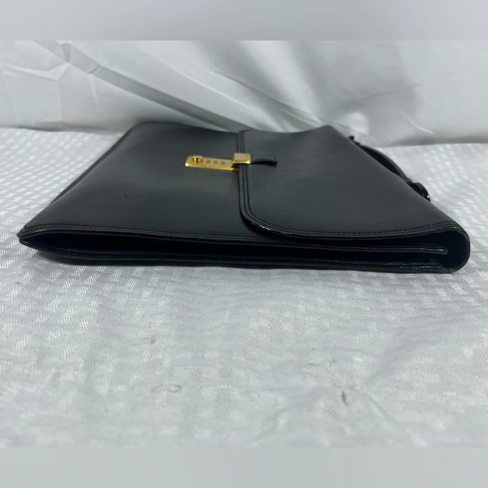 3042: Vintage Bally Black Leather Briefcase Attaché w/ Lock - scratched